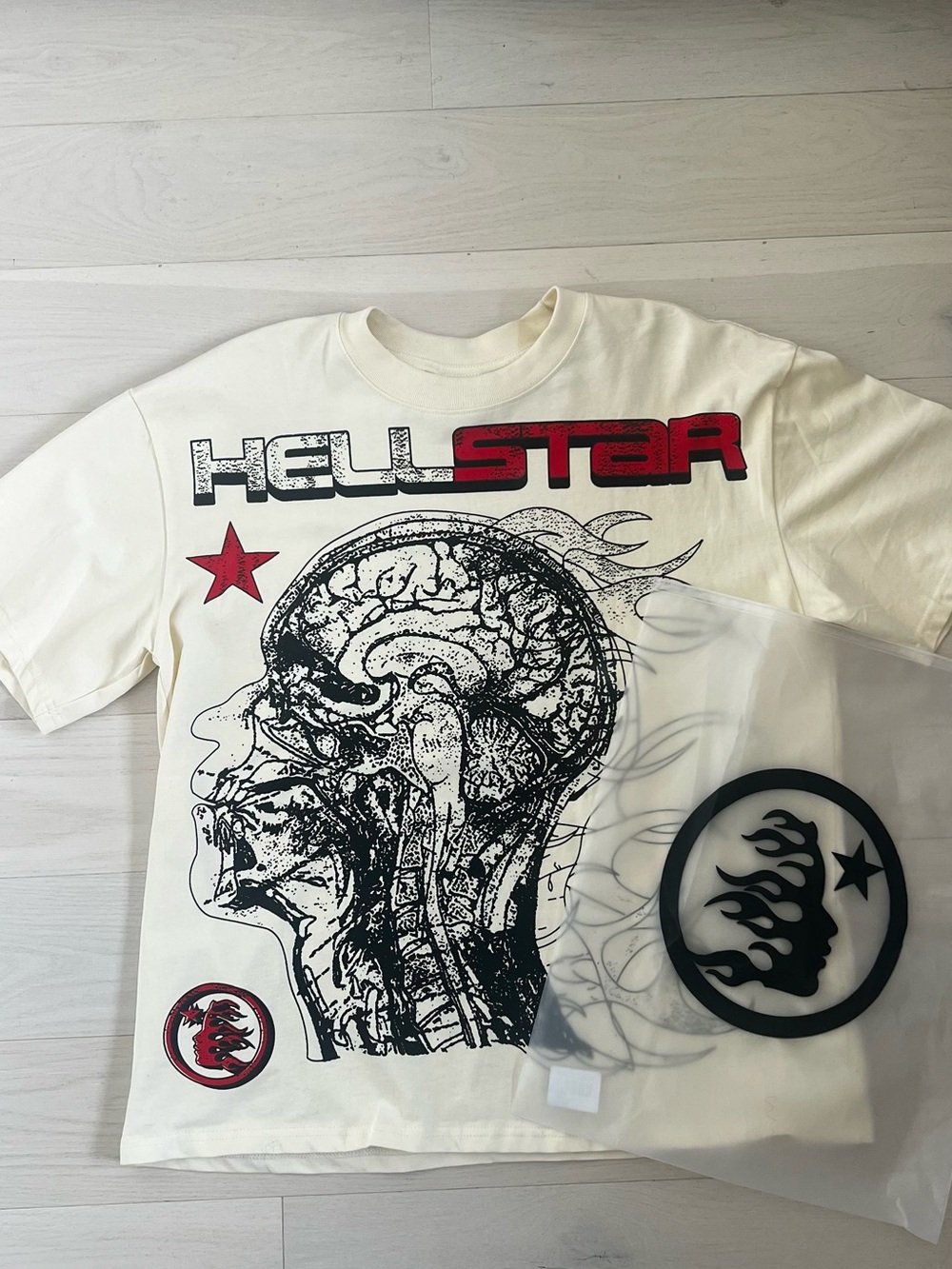 Hellstar 1996 Men's Graphic Tee – Cream with Red & Black Print